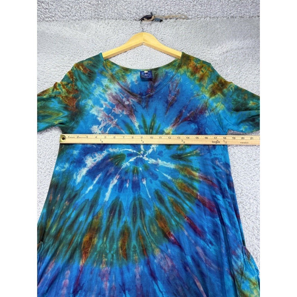 Womens Tie Dye Print Asymmetrical Tunic Top Long Line Pockets V Neck - Picture 8 of 10
